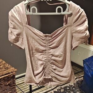 Kingston Blush Pink Ruched Puff Sleeve Square Neck Top
